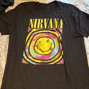 NIRVANA Black Tee with Yellow and Pink Graphic
